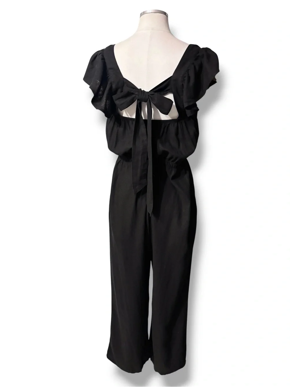 H&M Black Linen Blend Ruffle Strap Jumpsuit Size Medium